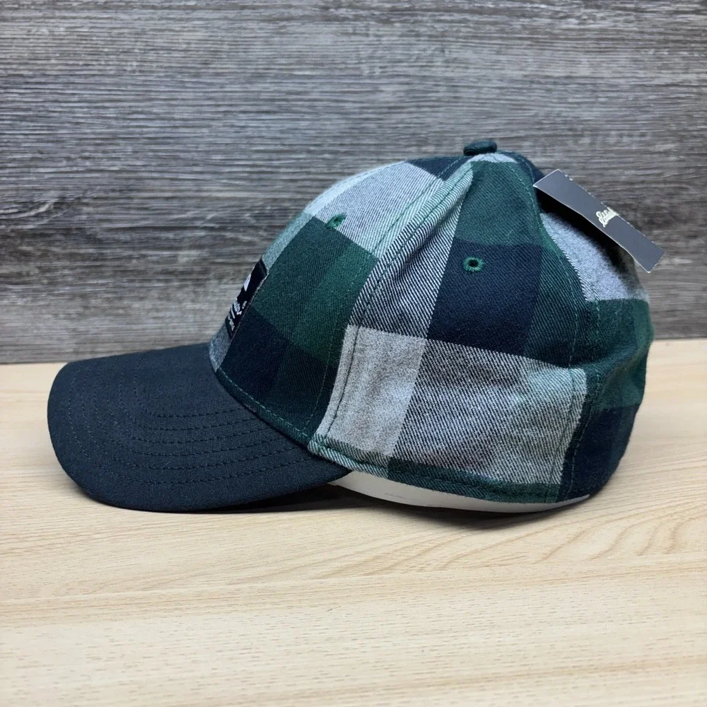 Eddie Bauer Hat Cap‎ Strap Back Green Black Gray Plaid Patch Outdoor Hiking NWT